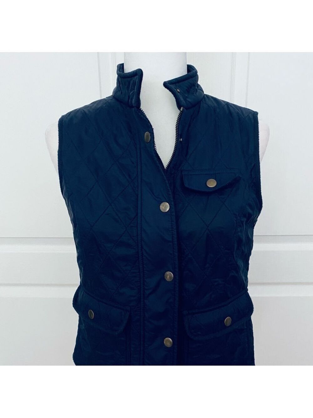Talbots Quilted Vest Navy Blue SP | Mandarin Collar, Pockets, EUC - Picture 2 of 8